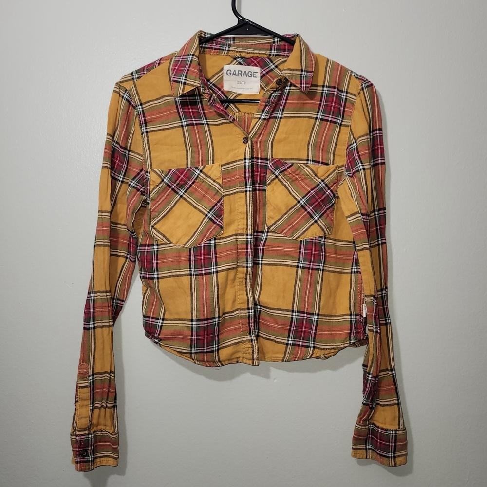 ☀️ Garage Yellow Plaid Button-Up Shirt Size XS